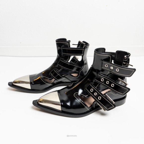 Alexander Mcqueen black leather cage ankle boots with pointy toe - Picture 4 of 15